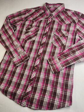 Cowgirl Hardware Woman's XL Western Cowgirl Pink Plaid Pearl Snap Button Shirt
